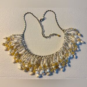 14" Chain Necklace with Shell Details and Neutral Tassel-Like Beads